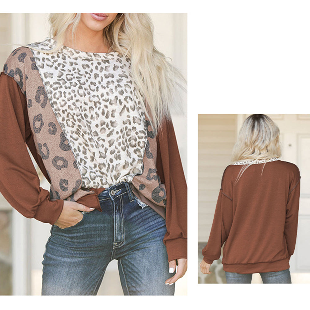 YESFASHION Leopard Print Loose Tops Women Sweaters