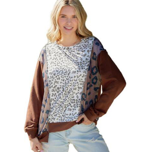 YESFASHION Leopard Print Loose Tops Women Sweaters