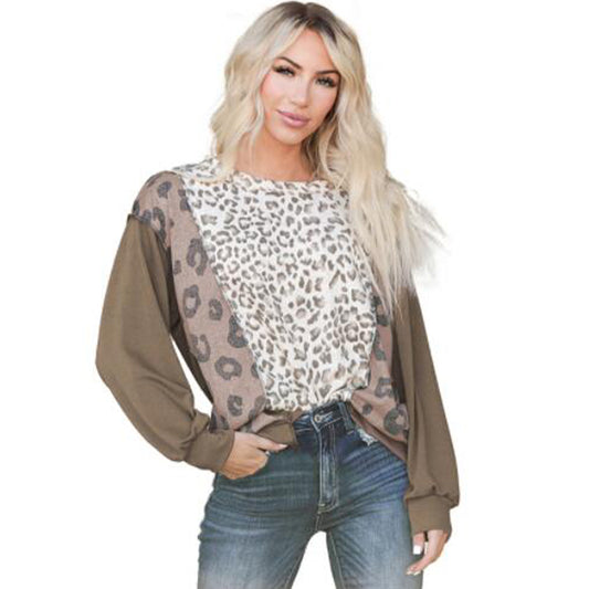 YESFASHION Leopard Print Loose Tops Women Sweaters