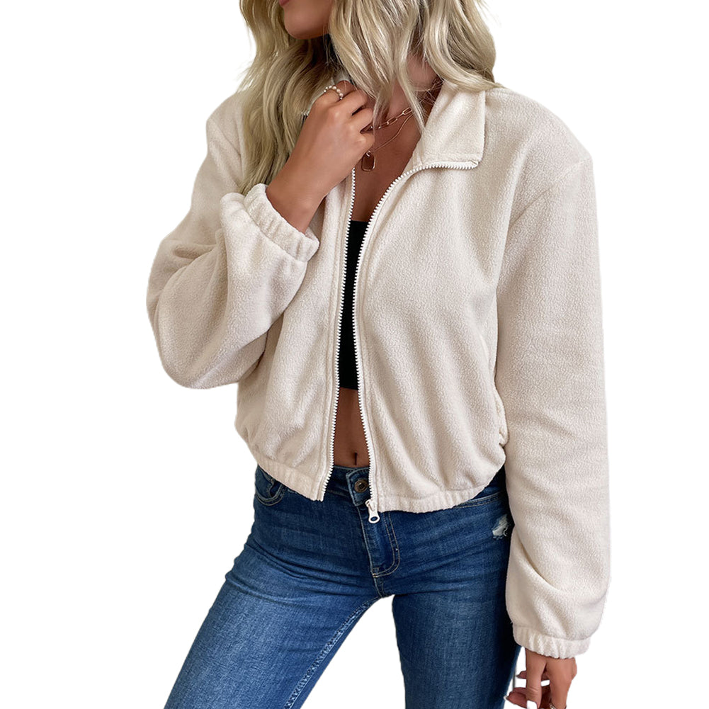 YESFASHION Long Sleeve Coats Stand Collar Polar Fleece Jacket