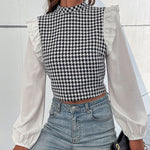 YESFASHION Half Turtleneck Long Sleeve Houndstooth Shirt Tops