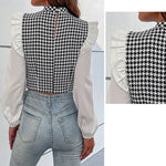 YESFASHION Half Turtleneck Long Sleeve Houndstooth Shirt Tops