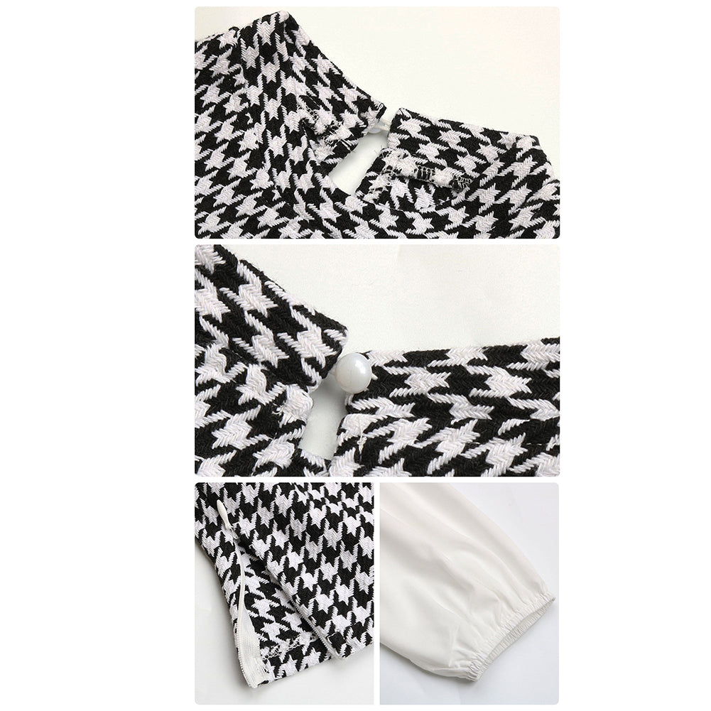 YESFASHION Half Turtleneck Long Sleeve Houndstooth Shirt Tops
