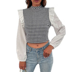 YESFASHION Half Turtleneck Long Sleeve Houndstooth Shirt Tops