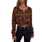 YESFASHION Round Neck Long Sleeve Leopard Print Shirt Tops