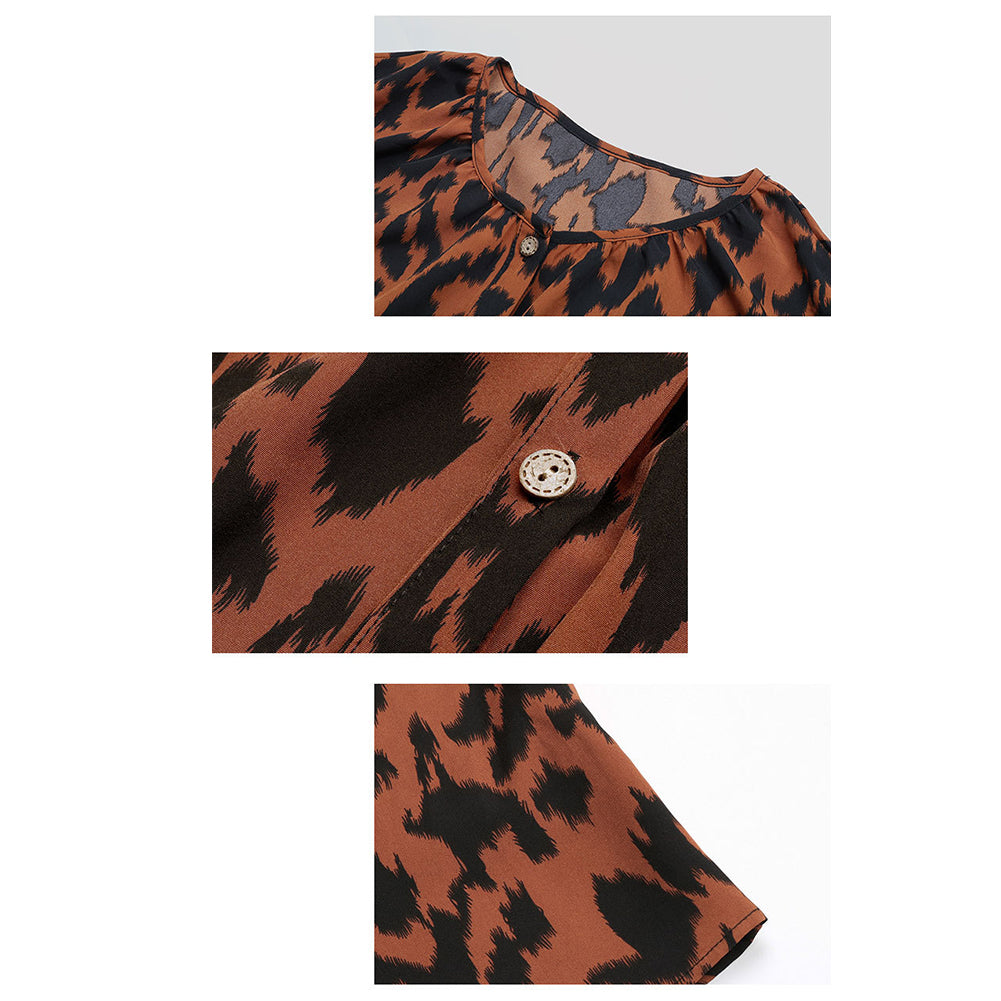 YESFASHION Round Neck Long Sleeve Leopard Print Shirt Tops