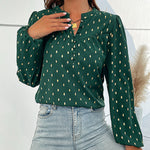 YESFASHION New Bronzing Green Long Sleeve Tops