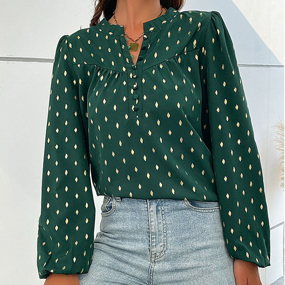 YESFASHION New Bronzing Green Long Sleeve Tops