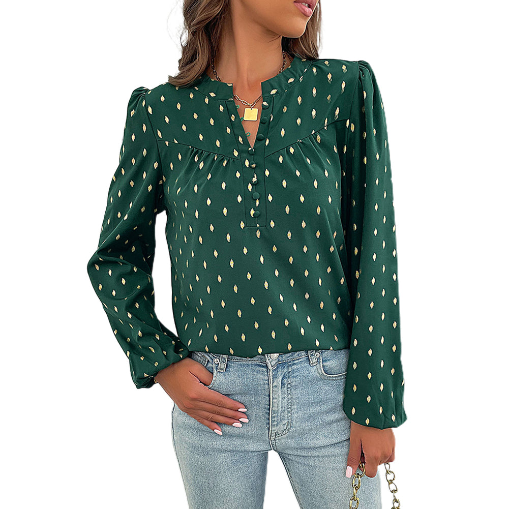YESFASHION New Bronzing Green Long Sleeve Tops