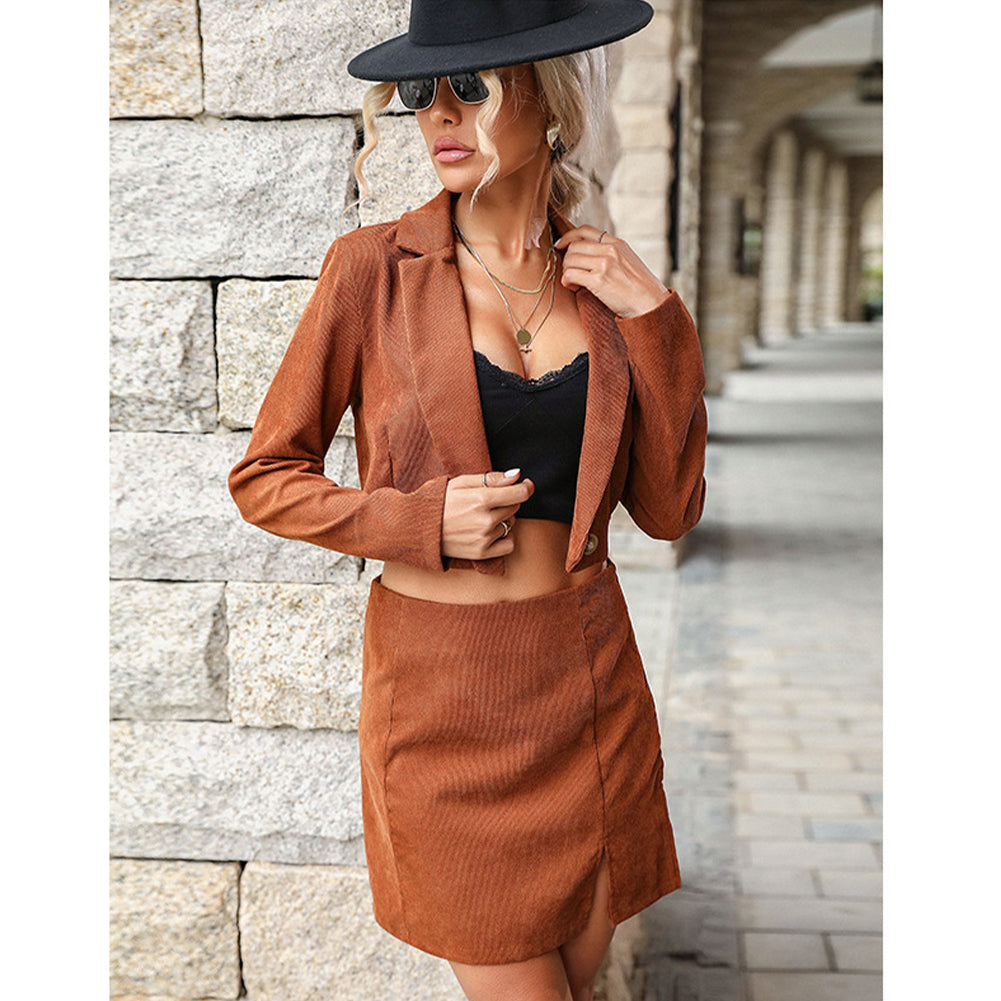 YESFASHION New Autumn And Winter Solid Color Two-piece Skirt Suit