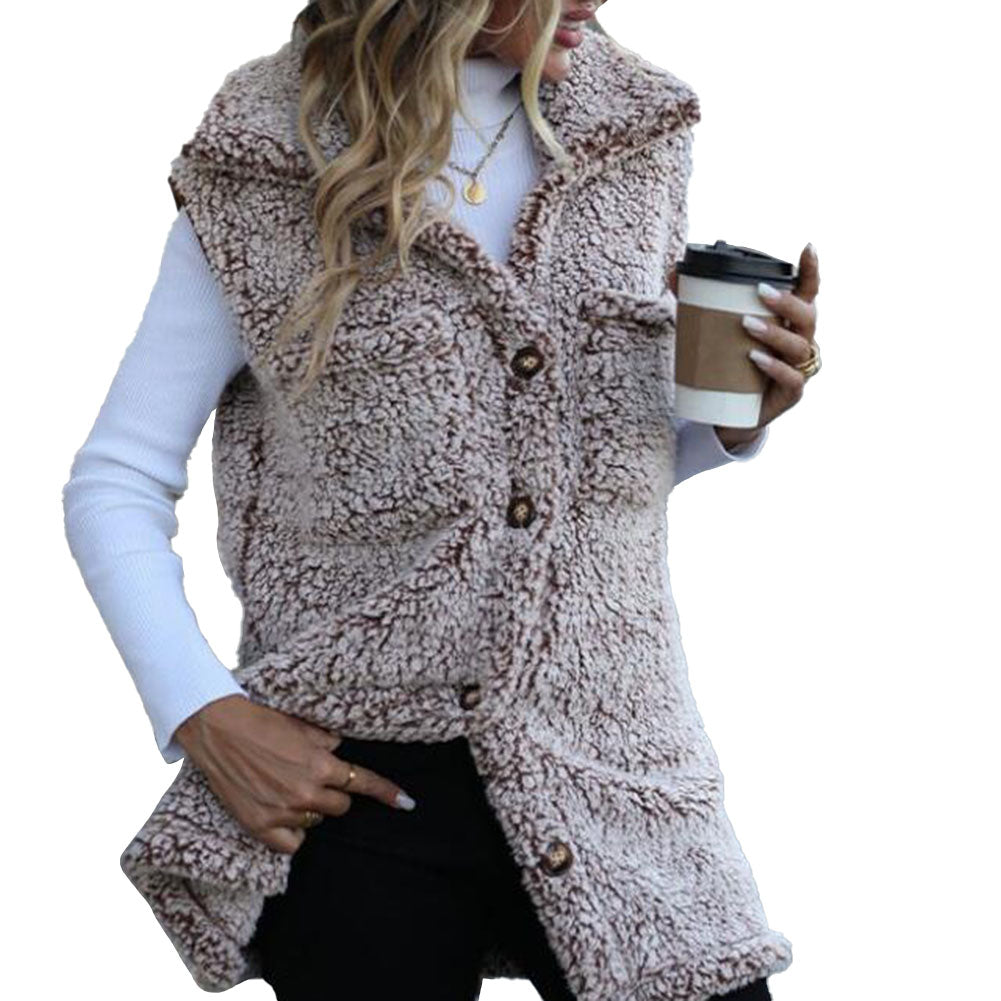 YESFASHION Women Lapel Sleeveless Long Loose Casual Cardigan Vest