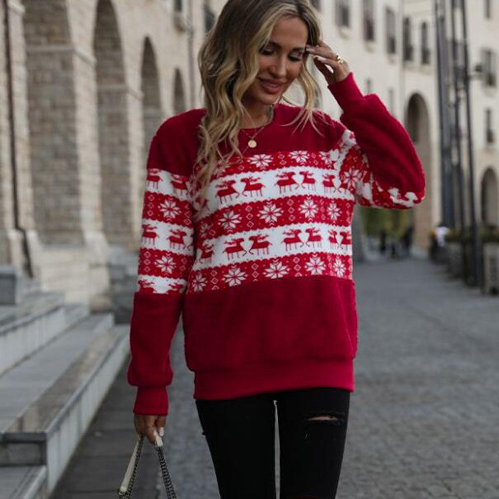 YESFASHION Round Neck Pullover Loose Christmas Style Sweaters