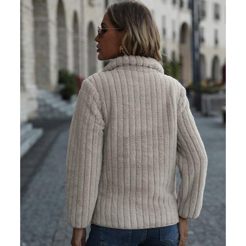 YESFASHION Women Lapel Collar Pullover Half Zipper Casual Sweaters