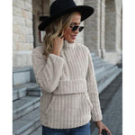 YESFASHION Women Lapel Collar Pullover Half Zipper Casual Sweaters