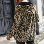 YESFASHION Women Hooded Leopard-print Coats Loose Casual Jacket