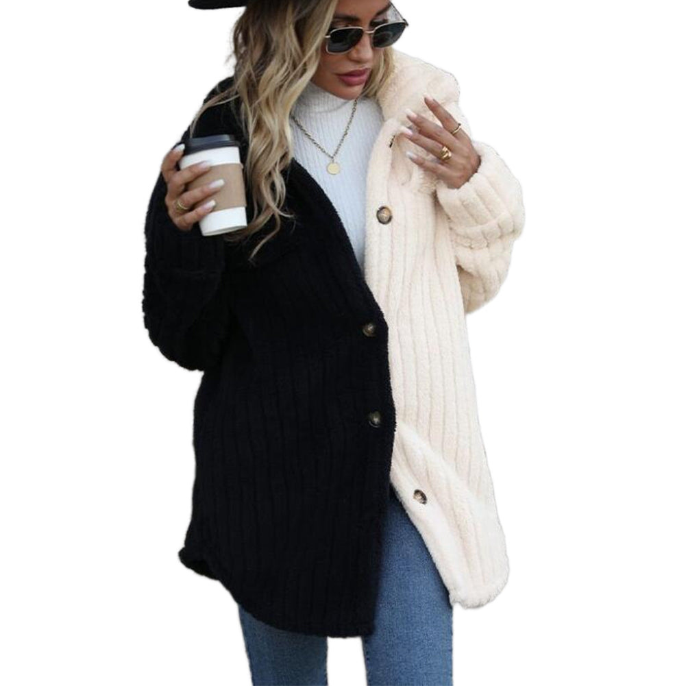 YESFASHION Women Lapel Long-sleeved Coats Fleece Casual Jacket