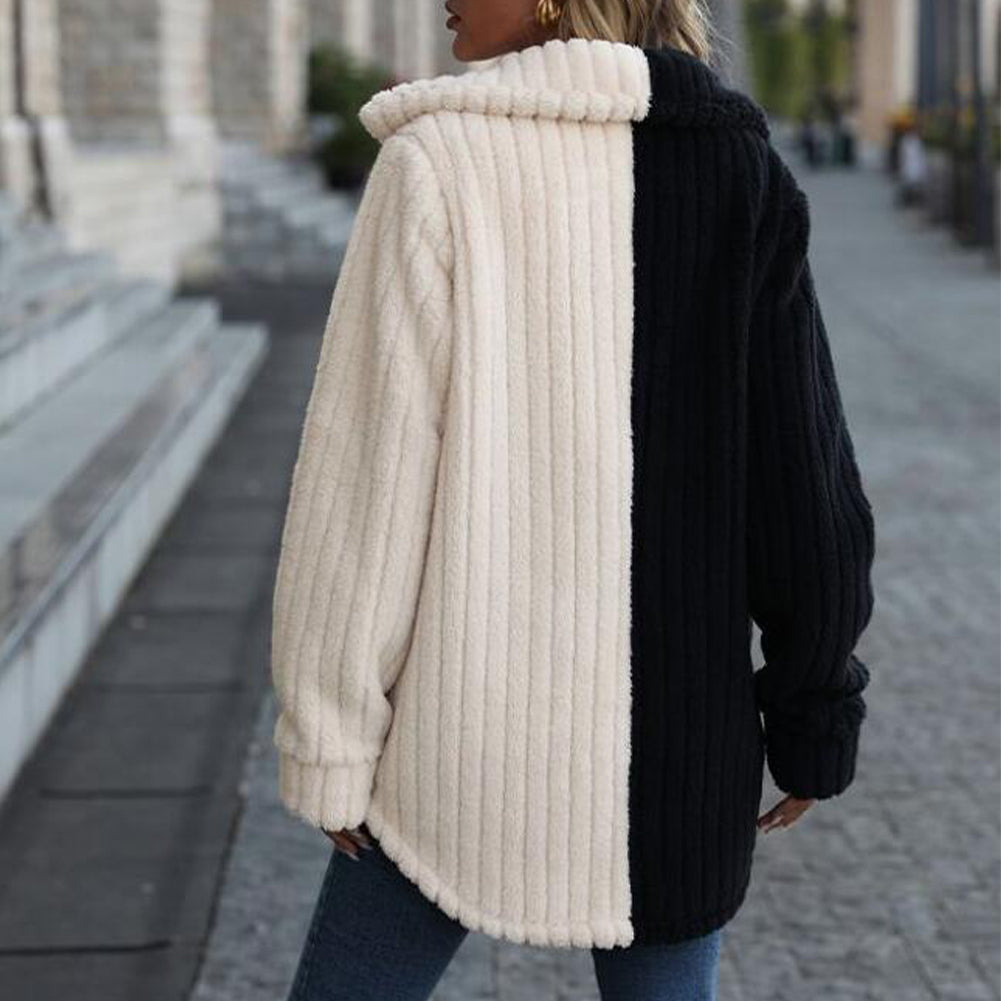 YESFASHION Women Lapel Long-sleeved Coats Fleece Casual Jacket