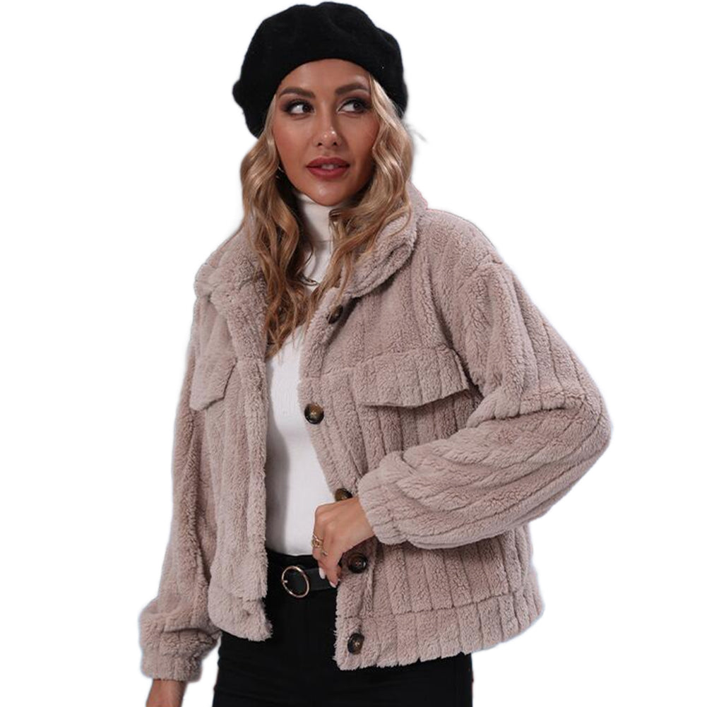 YESFASHION Women Lapel Collar Coat Loose-breasted Striped Casual Jacket PBY-10DP
