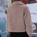 YESFASHION Women Lapel Collar Coat Loose-breasted Striped Casual Jacket PBY-10DP