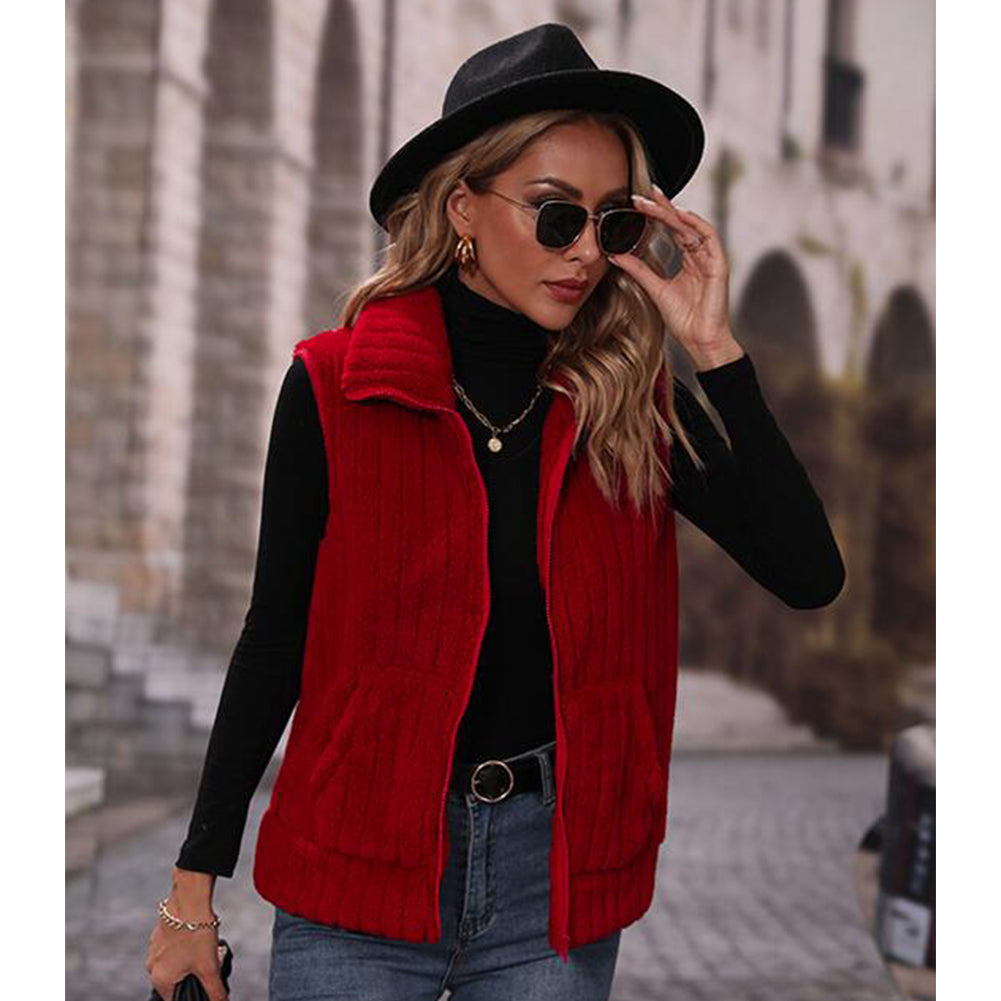 YESFASHION Women Lapel Collar Coats Stripe Zipper Reversible Jacket