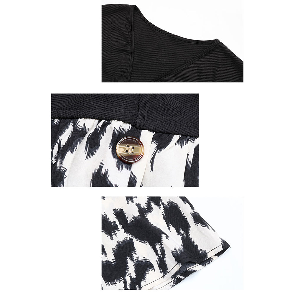 YESFASHION Women Fashion Spring New V-neck Long-sleeve Stitching Dress