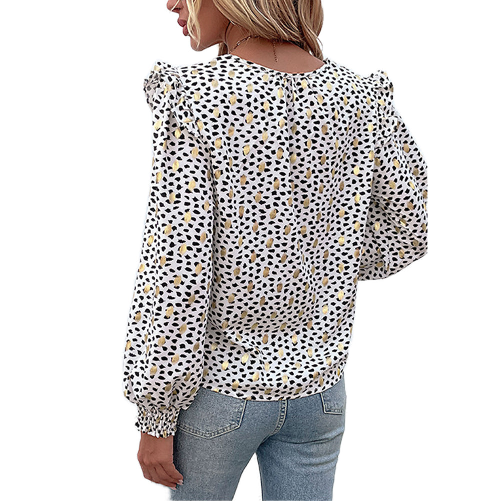 YESFASHION Women Spring Tops New Long Sleeve Bronzing Ruffle Shirts