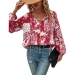 YESFASHION Fashion Women Inner Tie Long-sleeved Floral Shirt