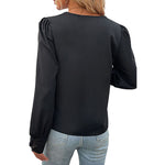 YESFASHION Women Tops Spring New Long-sleeved V-neck Lace Shirt