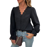 YESFASHION Women Tops Spring New Long-sleeved V-neck Lace Shirt