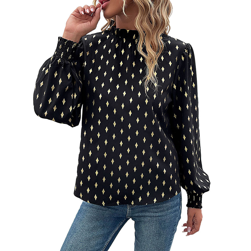 YESFASHION Women Tops New Half Turtleneck Long Sleeve Bronzing Shirt