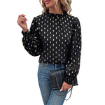 YESFASHION Women Tops New Half Turtleneck Long Sleeve Bronzing Shirt