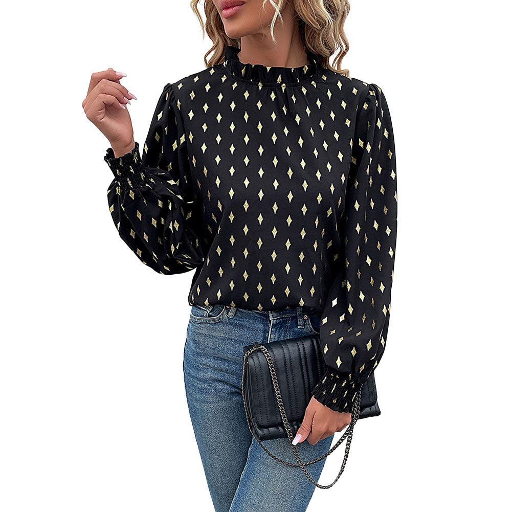 YESFASHION Women Tops New Half Turtleneck Long Sleeve Bronzing Shirt