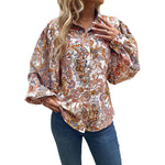 YESFASHION Women Spring New Lapel Long Sleeve Tops Printed Shirt