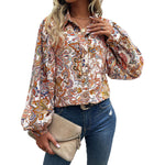 YESFASHION Women Spring New Lapel Long Sleeve Tops Printed Shirt