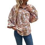 YESFASHION Women Spring New Lapel Long Sleeve Tops Printed Shirt