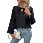 YESFASHION Women Spring Tops Solid Color Long Sleeve Stitching Lace Shirt