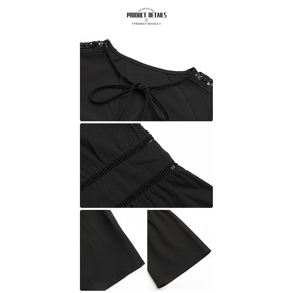 YESFASHION Women Spring Tops Solid Color Long Sleeve Stitching Lace Shirt