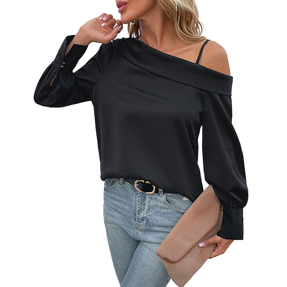 YESFASHION Women Spring New Irregular Black Strapless Shirt