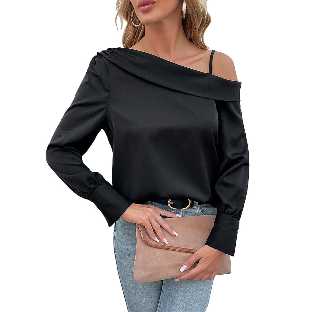 YESFASHION Women Spring New Irregular Black Strapless Shirt