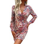 YESFASHION Women Spring New Print Long Sleeve One-piece Dress