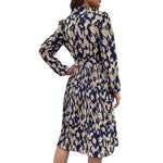 YESFASHION Women Spring New Pleated Print Long Sleeve Dress