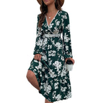 YESFASHION Women Spring Ruffled Long Sleeve Printed Irregular Dress