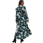 YESFASHION Women Spring Ruffled Long Sleeve Printed Irregular Dress