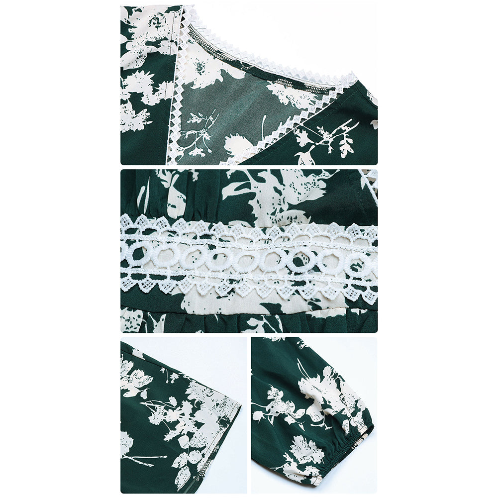 YESFASHION Women Spring Ruffled Long Sleeve Printed Irregular Dress