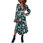 YESFASHION Women Spring Ruffled Long Sleeve Printed Irregular Dress