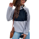 YESFASHION Color Block Long Sleeve Mock Neck Fleece Sweatshirts