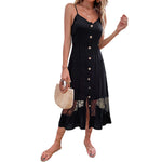 YESFASHION Ladies Summer New Strapless Sleeveless Black Lace Panel Dress