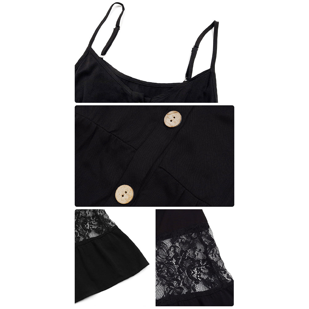 YESFASHION Ladies Summer New Strapless Sleeveless Black Lace Panel Dress
