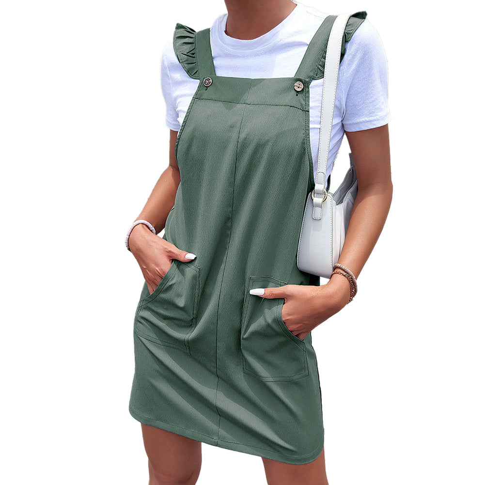 YESFASHION Suspender Skirt Summer Ruffled Solid Color Sleeveless Dress