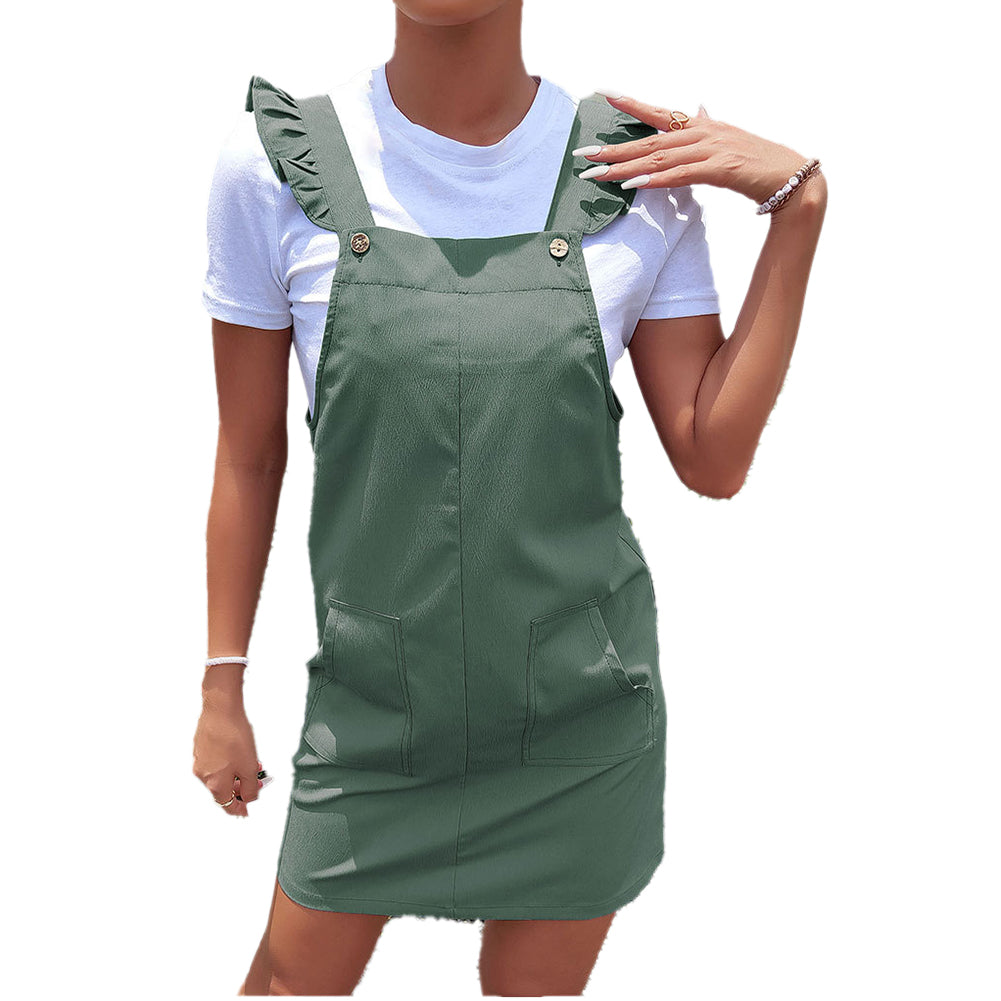 YESFASHION Suspender Skirt Summer Ruffled Solid Color Sleeveless Dress